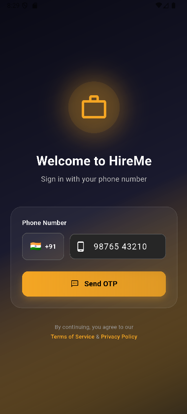 HireMe App Screenshot